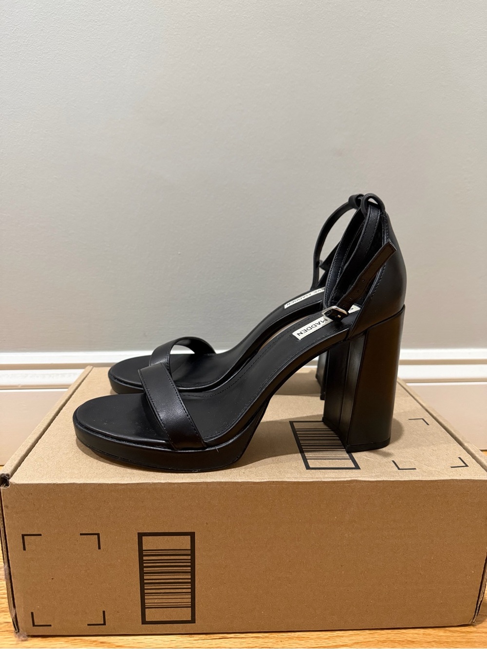 Black Strappy Block-Heel Sandals